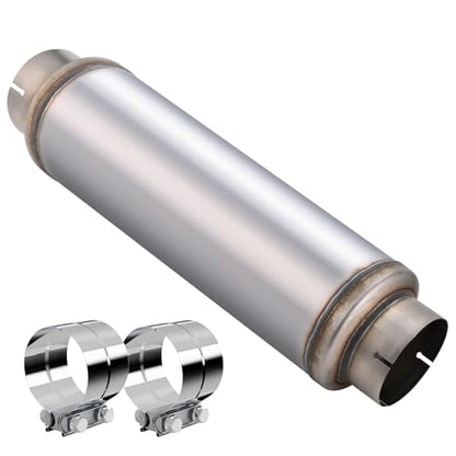 5 Inch Exhaust Muffler with Clamp, 5" Inlet/Outlet 30" Overall Length Resonator, Stainless Steel Straight Through Design Performance Muffler with Clamp, 1 PC - size: 5'' inlet, 7'' body width