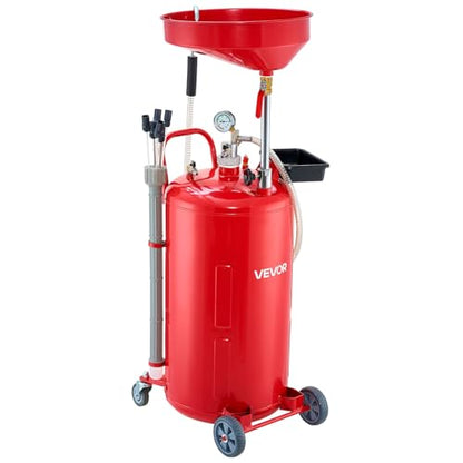 VEVOR 21 Gallon Waste Oil Drain Tank, Air Operated Portable Oil Drainer with Adjustable Funnel Height, Industrial Fluid Drain Tank with Wheels, Fluid Fuel Transfer Drainage for Auto Repair Shops, Red - size: 20.1 x 20.1 x 66.1 in