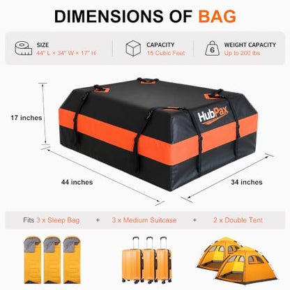 Roof Mount Cargo Carrier Basket & 15 Cu Ft. Waterproof Cargo Bag - size: 15 Cubic feet