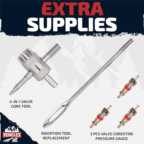 Vehiclex Tire Repair Kit for Plug and Patch with Aluminum Handled Tools - Emergency Kit with Pliers in Zippered Bag for Car, Motorcycle, ATV, Tractor, Lawn Mower (Pack of 2) - size: Compact + pliers (Pack of 2)