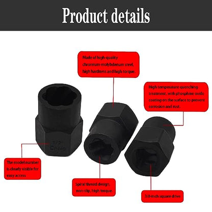 14PCS Twist Lug Nut Socket Set, 3/8" Drive Bolt Nut Extractor Tool - color: 14pcs Lug Nut Extractor 3/8 Inch Drive