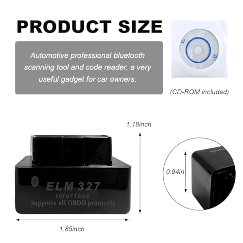 KVAEY OBDII Car Auto Diagnostic Scanner, ELM327 Automotive Bluetooth Scan Tool and Code Reader, Professional Car Bluetooth Engine Fault Code Reader, Universal Car Accessories (Black) - color: Black, size: 1 PCS