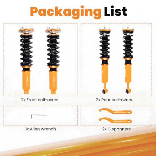 maXpeedingrods Coilovers for Honda Accord CM4/CM5/CM6/CM7/CM8 2003-2007, for Acura TL 2004-2008, 24 Levels Damper Adjustable Coilovers Suspension Kit, Height Adjustable Lowering Kit, Gold