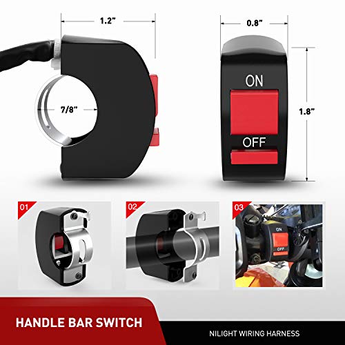 Nilight 7/8" Motorcycle Handlebar Switch Wiring Harness Kit 16AWG 2 Leads - color: Wiring Harness Motorcycle