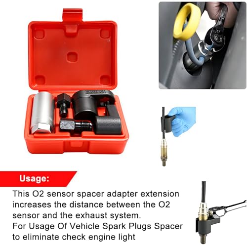 A ABIGAIL 5 PCS Automotive O2 Oxygen Sensor Socket Offset 02 sensor Wrench Remover Tool and Thread Chaser Tool - color: Red