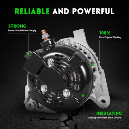 160A New Alternator for Dodge Grand Caravan, Chrysler Town & Country 08-10 3.3L 3.8L, Voyager 2008 3.3L, Jeep Wrangler 07-08, Volkswagen Routan 09-10 3.8L, Replace 11295 4801304AA - size: 11295N