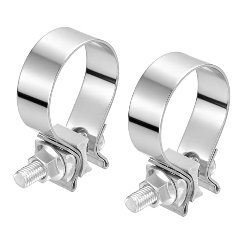 HARFINGTON 2pcs 410 Stainless Steel Exhaust Clamp 2.09" Butt Joint Narrow Band Muffler Seal Exhaust Narrow Lap Butt Clamps for Pipe Mufflers Converters System Repair, Silver - size: Range 53-61 mm, Band Width 22mm