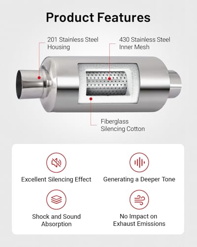 EVIL ENERGY 2 inch Resonator Mufflers 2" Inlet & Outlet (OD) Universal - color: Silver, size: 2.0 inch