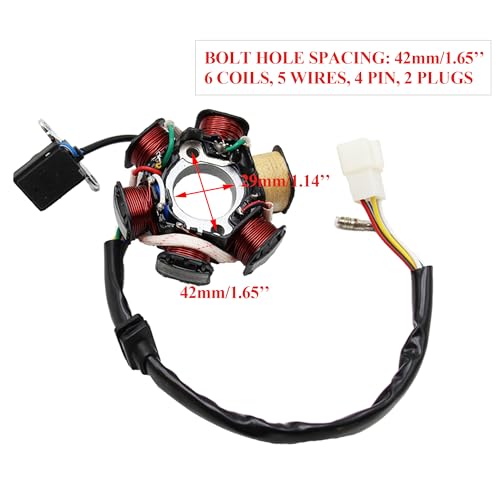 PRO BAT 6 Coils 5 Wires Stator Magneto ATV Magneto Stator Plate - size: 6 Coil Pole Magneto with Male Plug