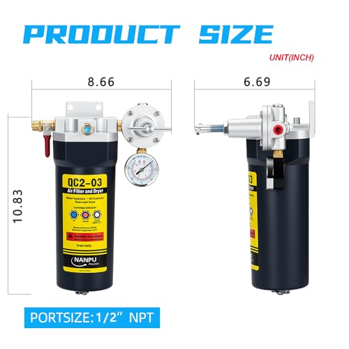 NANPU QC2 1/2" NPT Desiccant Air Dryer with Regulator and Gauge - size: 1/2" NPT