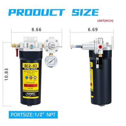 NANPU QC2 1/2" NPT Desiccant Air Dryer with Regulator and Gauge - size: 1/2" NPT