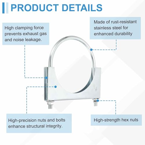 HARFINGTON U Bolt Muffler Exhaust Clamp 115mm(4-1/2") Galvanized Iron U-Bolt Clamps Muffler Tip Hook Saddle Exhaust Clip for Tip Pipes Connection - size: 115mm