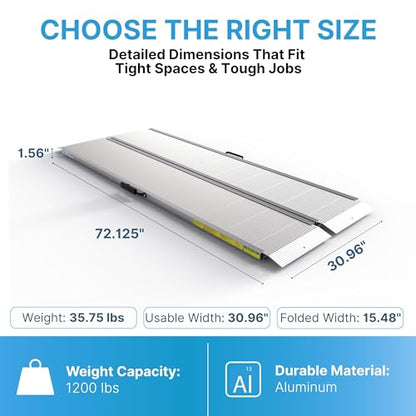 EZ-Access Traverse Aluminum All Weather Singlefold Ramp, Silver, 6 ft - size: 6 Foot, style: Singlefold Edgeless
