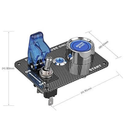 DC12V Racing Car Ignition Switch Panel Carbon Fiber Rocking Switch+Engine Start Push Button with Blue Indicator Light (Blue) - color: Blue