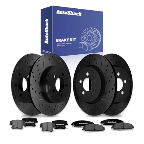 AutoShack Front Vented & Rear Vented Black E-Coated Rotors & Pads - style: NightGuard & Premium Pad