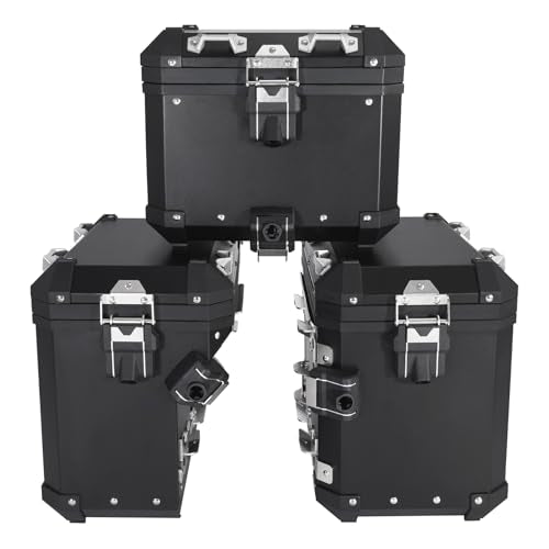 TCMT Trunk Top Box Saddlebags Side Case Fit For BMW R1200GS/R1200GS Adventure 2013-2018 R1250GS 19-24 F850GS/F850GS Adventure 17-22 F900GS 23-25 - color: Black, size: Saddleabg & Trunk Set