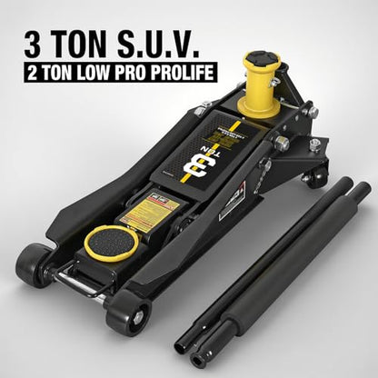 YELLOW JACKET Foldable Floor Jack 3 Ton Low and High Profile Professional Service Jack with Dual Piston Quick Lift Pump, Home and Workshop Car Maintenance for Various Vehicles - size: 3 ton foldable