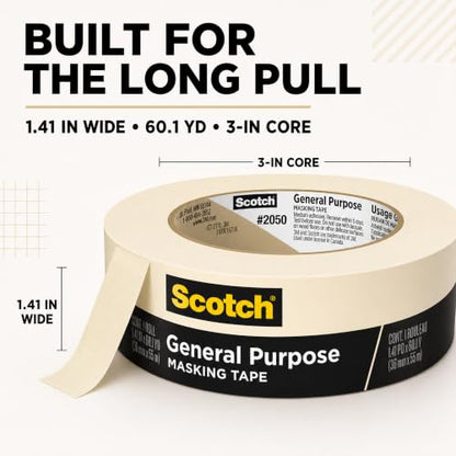 Scotch General Purpose Masking Tape, Tan, 1.41 in x 60.1 yd, 6 Rolls - size: 1.41 inches x 60.1 yards, 6 Rolls