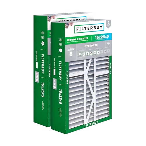 Filterbuy 16x25x5 Air Filter MERV 8 Dust & Allergy Defense (2-Pack) - style: 16x25x5 (Actual: 15.38 x 25.50 x 5.25)