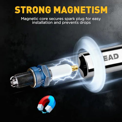 5/8" Swivel Magnetic Spark Plug Socket, 3/8" Drive x 12" Total Length, Thin Wall Spark Plug Removal Tool, 360 Degree Swivel, Enhanced Magnetic, 6-Point Design, Cr-V Steel - size: 5/8" x 12" Spark Plug Socket