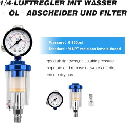 HVLP Spray Gun with 10 Disposable Cups 1.4/1.7/2.0mm Nozzles Blue