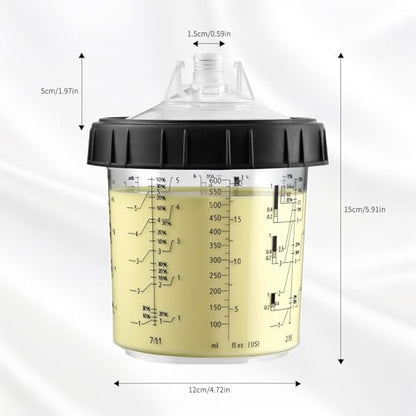 Disposable Paint Spray Gun Cup System Kit, 20oz (600ml) – 50 Disposable Paint Cup Liners with Lids & 190 Micron Filter, 2 Hard Cups with Retainer Rings, 2 Spray Gun Adapters, 20 Plugs, PTFE Tape - size: 600ml/20oz