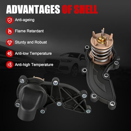 Engine Coolant Thermostat Housing Assembly w/Gasket Compatible with Audi Q5 Q7 A4 A5 A6 A7 A8 Quattro S4 SQ5 Volkswagen Touareg 3.0L,Replaces#06E121111AL 06E121111AD 06E121111P 902-5218 - size: 902-5218