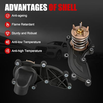 Engine Coolant Thermostat Housing Assembly w/Gasket Compatible with Audi Q5 Q7 A4 A5 A6 A7 A8 Quattro S4 SQ5 Volkswagen Touareg 3.0L,Replaces#06E121111AL 06E121111AD 06E121111P 902-5218 - size: 902-5218