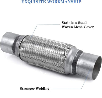 Exhaust Flex Pipe 2.5" Inlet 12" Length Heavy Duty Stainless Universal - size: 2.5"x8"x12"