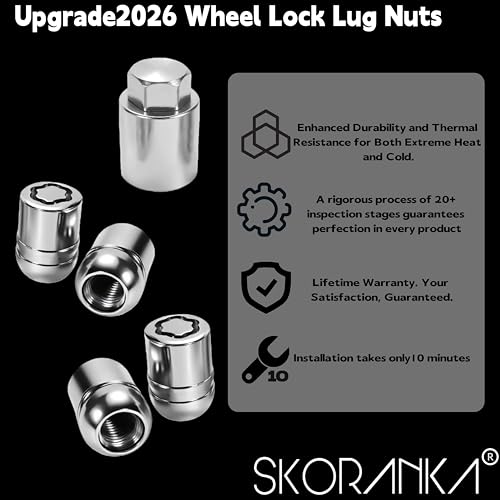 Upgrade2026 Wheel Lock Lug Nuts M12x1.5 Anti Theft Fits Honda Accord‌ 2008-2025 / CR-V 2006-2022 / Civic 2006-2025 / HR-V 2016-2022 & More Hex Key Spherical Seat, Alloy Wheel Lock Set, 4+1Pcs