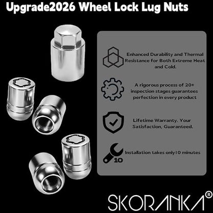 Upgrade2026 Wheel Lock Lug Nuts M12x1.5 Anti Theft Fits Honda Accord‌ 2008-2025 / CR-V 2006-2022 / Civic 2006-2025 / HR-V 2016-2022 & More Hex Key Spherical Seat, Alloy Wheel Lock Set, 4+1Pcs