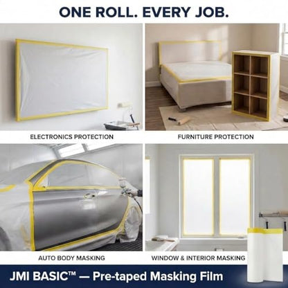 Pre-Taped Masking Film for Car Painting – 3 Pack Painters Plastic Sheeting with Automotive Tape and Drape, Paint Plastic Covering Cars, Appliance, Windows and Furniture Protection (59 Inch) - size: 59 Inch