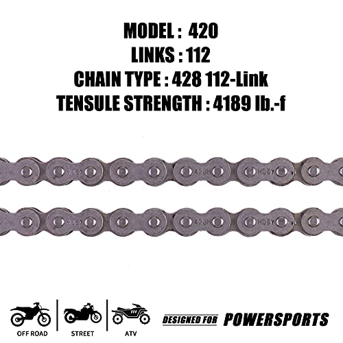 420H Motorcycle Chain+ Chain Breaker,112-Link Heavy Duty Drive Chain - size: 112