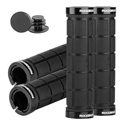 ROCKBROS 4Pcs(2 Pairs) Bike Grips Double Lock On Comfortable,Non-Slip - color: black