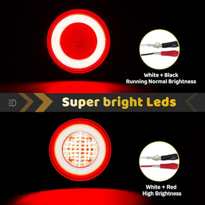 4pcs 4 inch Round LED Trailer Trucks Halo Tail Lights, Red Stop Brake Turn Lights,White LED Reverse Back up Tail Lights w/Rubber Grommet Flash Mount For RV/Van, DC 12V - color: Red/White 4pcs