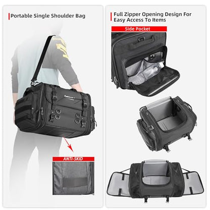 Rhinowalk Motorcycle Tail Bag, Expandable Motorcycle Travel Luggage Bags 33-45L, Waterproof All-Weather Trunk Rack Bag with Sissy Bar Straps & Helmet Rain Cover-Black - color: Black 33-45L