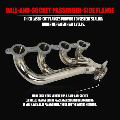 Replacement Header for LS V8 Engines – With MLS Gaskets and Right Side Beveled Flange – 304 Stainless Steel - size: Headers with Gasket Upgrade Polished Stainless