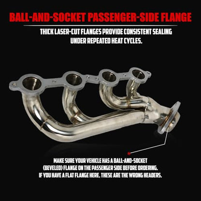 Replacement Header for LS V8 Engines – With MLS Gaskets and Right Side Beveled Flange – 304 Stainless Steel - size: Headers with Gasket Upgrade Polished Stainless