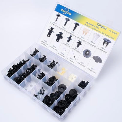 160pcs for Hyundai & Kia Bumper Engine Under Cover Fender Liner Rocker Molding Retainer Clips Assortment Screw with Nut Kit
