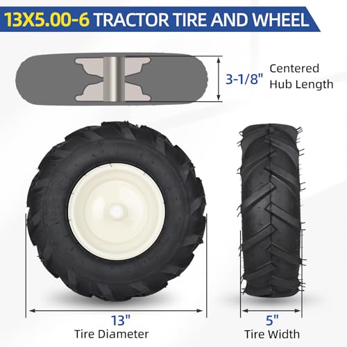 GICOOL 13x5.00-6 Tiller Tire & Wheel 3/4" Axle, 2PK for Craftsman Troy-Bilt - size: 13x5.00-6, 3/4" Axle Bore