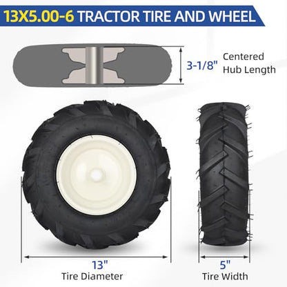 GICOOL 13x5.00-6 Tiller Tire & Wheel 3/4" Axle, 2PK for Craftsman Troy-Bilt - size: 13x5.00-6, 3/4" Axle Bore