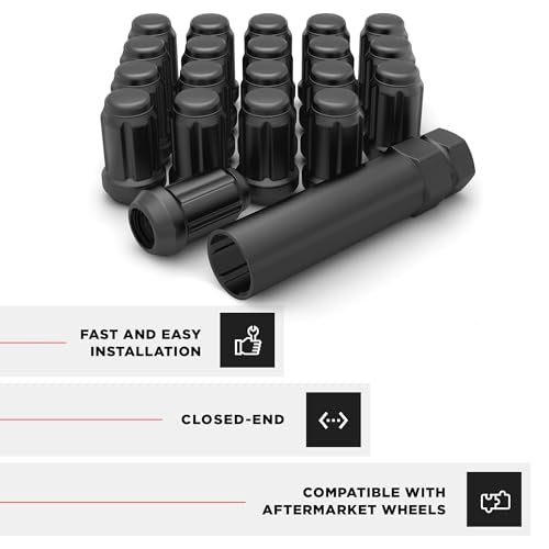 White Knight 3804MBT-20AM 1/2"-20 Matte Black 6 Spline Lug Nut with Key, 20 Pack (for AFTERMARKET Wheels with Smaller 0.80" Diameter Seating) - color: Matte Black