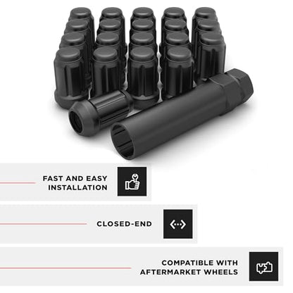White Knight 3804MBT-20AM 1/2"-20 Matte Black 6 Spline Lug Nut with Key, 20 Pack (for AFTERMARKET Wheels with Smaller 0.80" Diameter Seating) - color: Matte Black