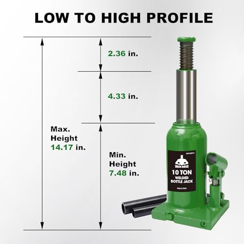 Jack Boss Bottle Jack 10 Ton (20,000 LBs) Hydraulic Car Jack, Fit for Auto Truck Repair and House Lift, Green - color: Green, size: 10 TON