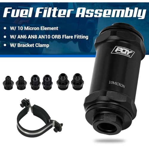 AN6 AN8 AN10 Inline Fuel Filter E85 Ethanol with 10 Micron Stainless Steel Element Black - size: AN6 AN8 AN10 - 10 Micron