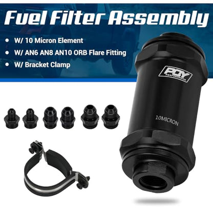 AN6 AN8 AN10 Inline Fuel Filter E85 Ethanol with 10 Micron Stainless Steel Element Black - size: AN6 AN8 AN10 - 10 Micron