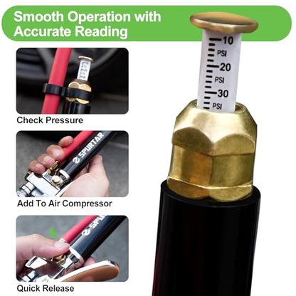 Spurtar 10-120 PSI Tire Pressure Gauge with Inflator Heavy Duty