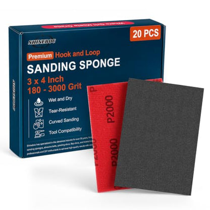 Shinboc 20 PCS Sanding Sponge 2000 Grit, Hook and Loop Sandpaper Block - style: 2000 Grit