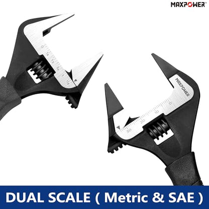 MAXPOWER 6-inch Slim Jaw Adjustable Wrench, Extra Thin Jaw Wide Opening Wrench, Dual Scale with Metric and SAE, Soft Grip Handle - size: 6"