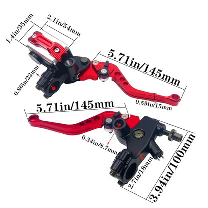 Universal Motorcycle 7/8" 22mm Handlebar Brake Master Cylinder Clutch Lever CNC Left & Right Set Compatible with Honda Kawasaki Suzuki Yamaha（ Piston Diameter 12.7mm (Red) - color: Red